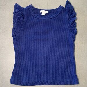 Crewcuts Blue Ribbed Flutter Sleeve Top Size XS 4-5